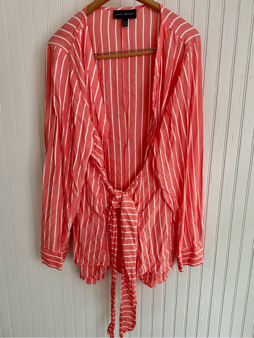 Lane Bryant Coral and White Vertical Stripe Top Size 18 with Tie Belt